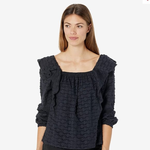 Vineyard Vines Black Cotton Ruffle Top - S - Picture 2 of 7